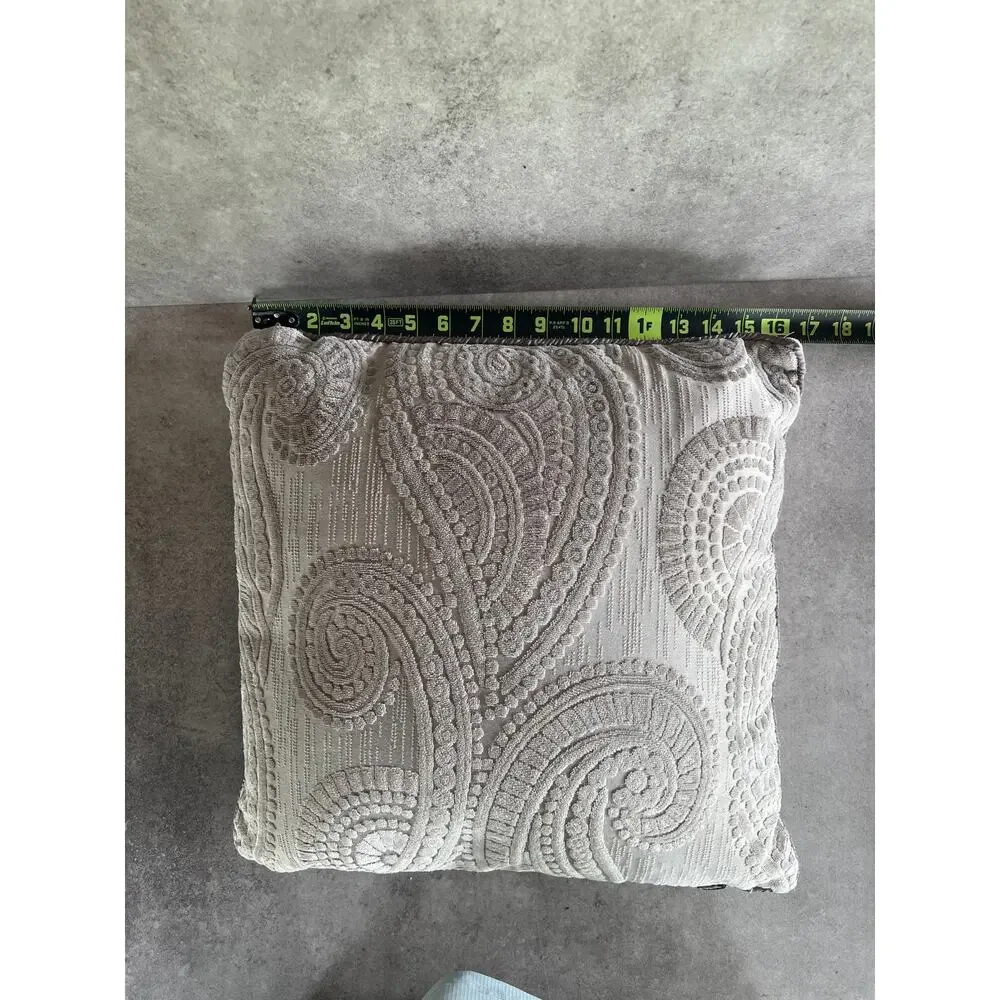 Pier 1 Carved velvet embossed throw pillow 17x17 gray soft boho paisley decor